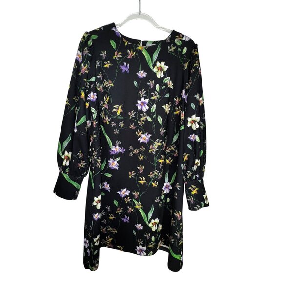 Floral Black Long-Sleeve Dress By H&M Size 14 Boho Hippie Classic Cute Large - Picture 1 of 9